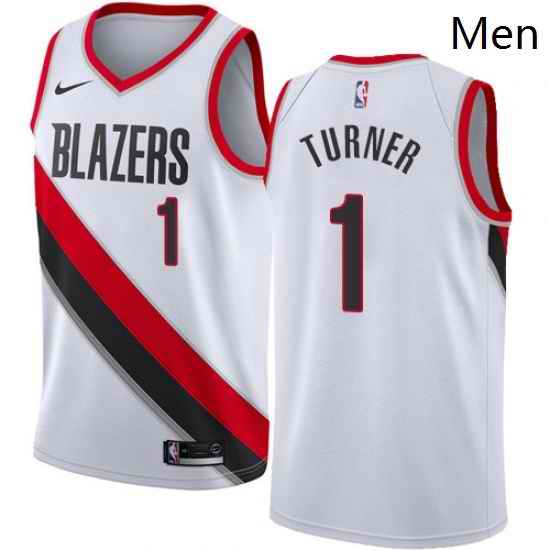 Mens Nike Portland Trail Blazers 1 Evan Turner Swingman White Home NBA Jersey Association Edition